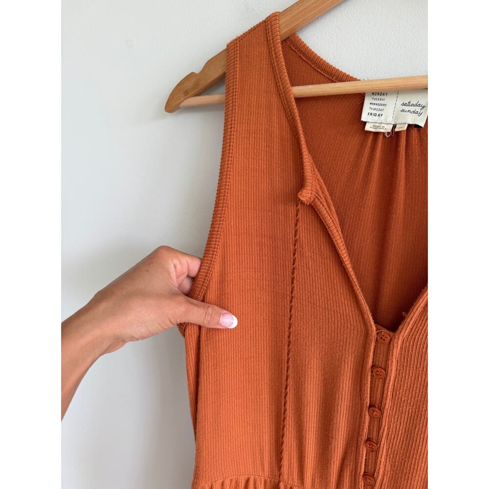 Anthropologie Saturday Sunday Marina Tiered Wide Leg Jumpsuit Terracotta XS - Picture 6 of 9